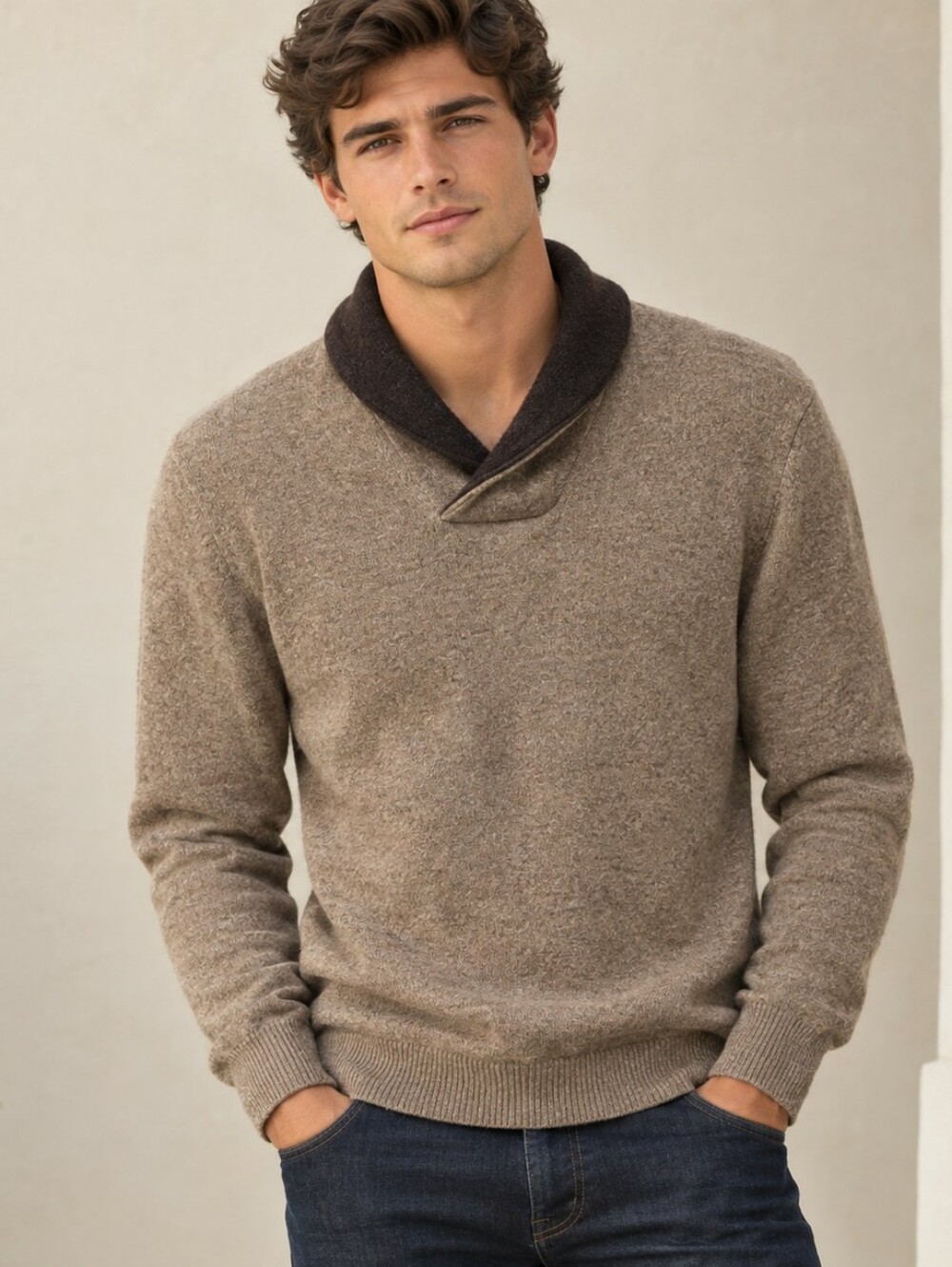 Jos A Bank Pullover Shawl Collar Sweater Size L Lambs Wool Soft Preppy Luxury